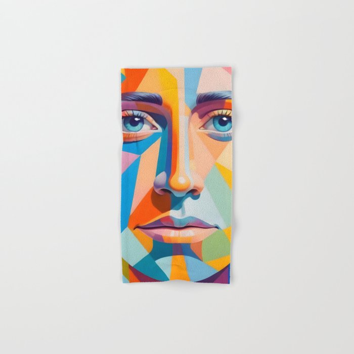 Face, Abstract Human Geometric Eclectic, Expressions Eyes Lips People, Bohemian Pop of Color Maximalism Bath Towel Gallery Image 1