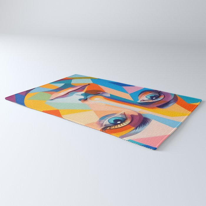 Face, Abstract Human Geometric Eclectic, Expressions Eyes Lips People, Bohemian Pop of Color Maximalism Rug Gallery Image 3