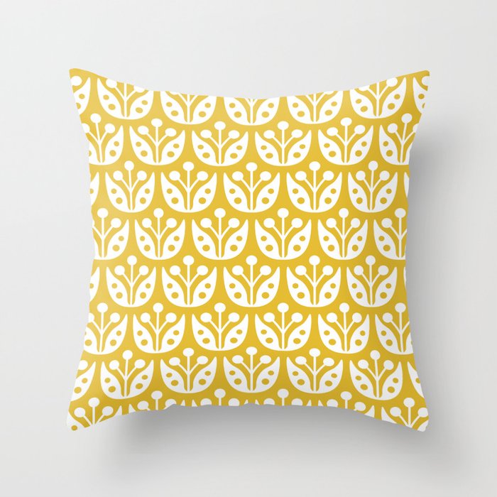 Mid Century Modern Scandinavian Floral Pattern Mustard Yellow Throw Pillow Gallery Image 6