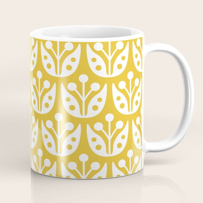 Mid Century Modern Scandinavian Floral Pattern Mustard Yellow Coffee Mug Gallery Image 1