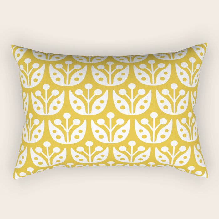 Mid Century Modern Scandinavian Floral Pattern Mustard Yellow Rectangular Pillow Gallery Image 1