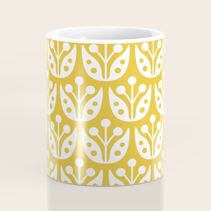 Mid Century Modern Scandinavian Floral Pattern Mustard Yellow Coffee Mug Gallery Image 4