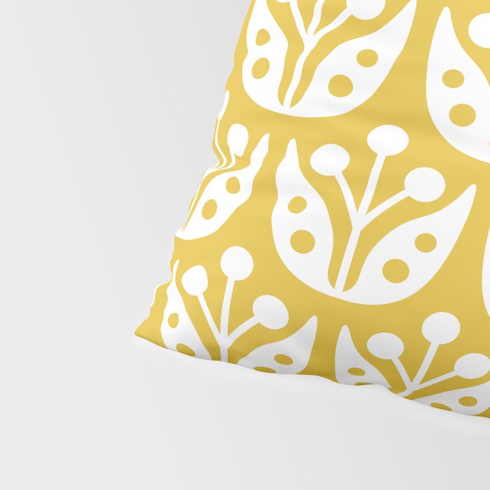 Mid Century Modern Scandinavian Floral Pattern Mustard Yellow Pillow Sham Gallery Image 4