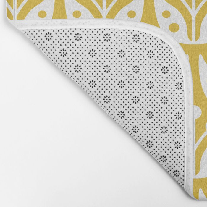 Mid Century Modern Scandinavian Floral Pattern Mustard Yellow Bath Mat Gallery Image 2