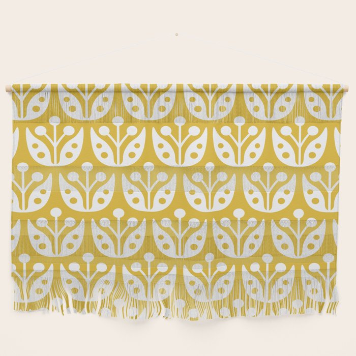 Mid Century Modern Scandinavian Floral Pattern Mustard Yellow Wall Hanging Gallery Image 1