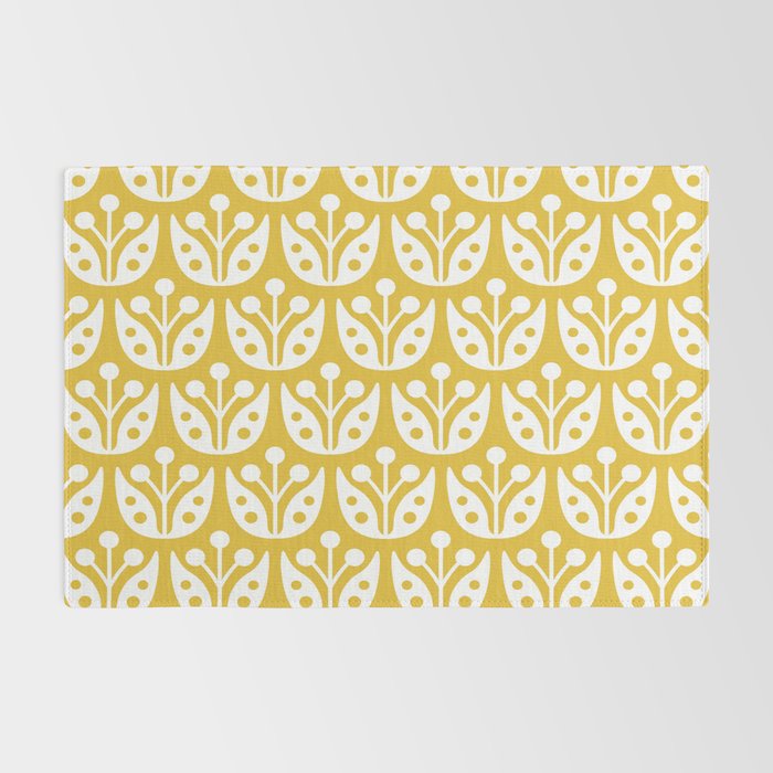 Mid Century Modern Scandinavian Floral Pattern Mustard Yellow Rug Gallery Image 2