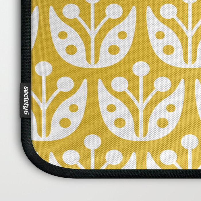 Mid Century Modern Scandinavian Floral Pattern Mustard Yellow Laptop Sleeve Gallery Image 3