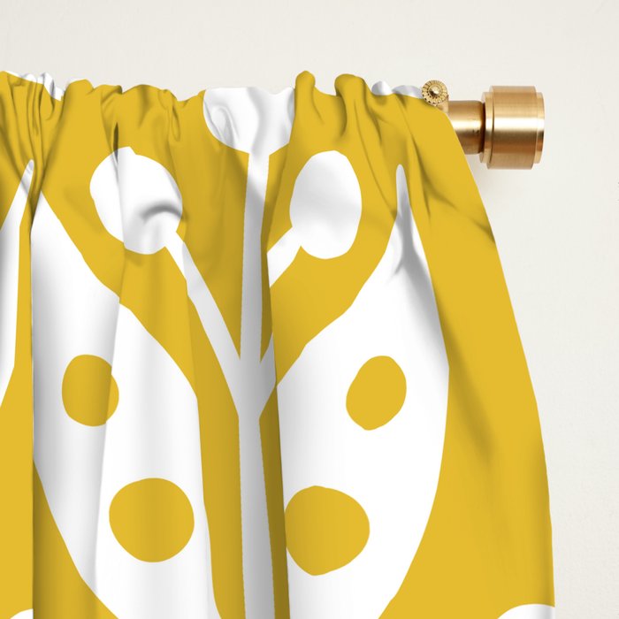 Mid Century Modern Scandinavian Floral Pattern Mustard Yellow Window Curtain Gallery Image 2