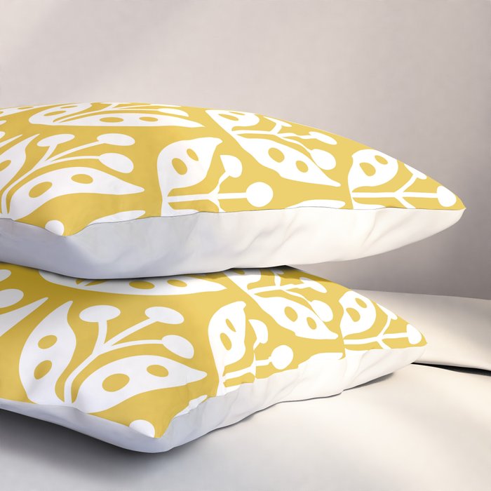 Mid Century Modern Scandinavian Floral Pattern Mustard Yellow Pillow Sham Gallery Image 3