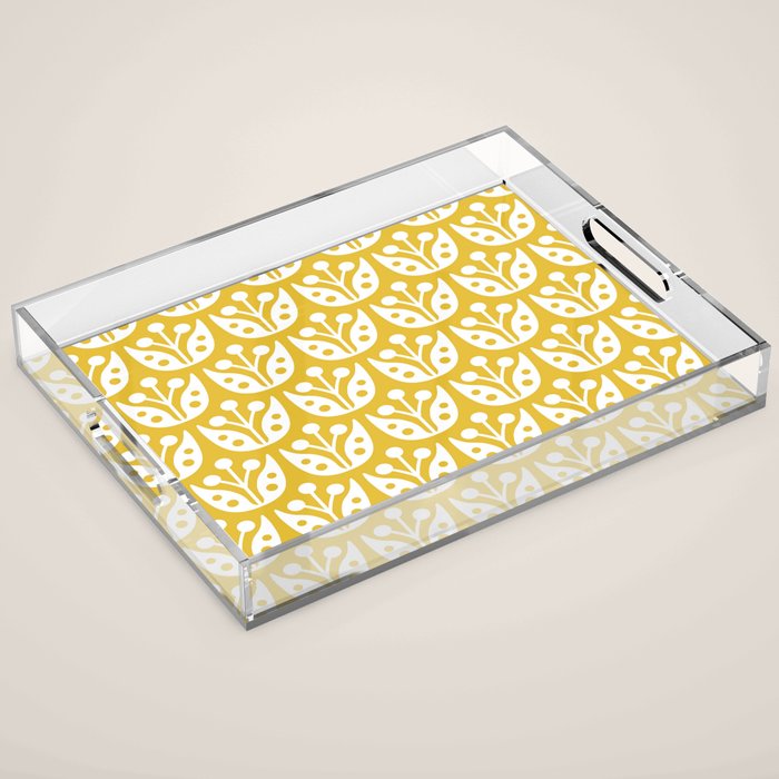Mid Century Modern Scandinavian Floral Pattern Mustard Yellow Acrylic Tray Gallery Image 1