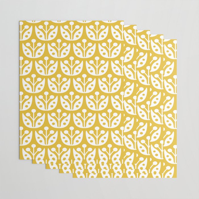 Mid Century Modern Scandinavian Floral Pattern Mustard Yellow Wrapping Paper Gallery Image 3