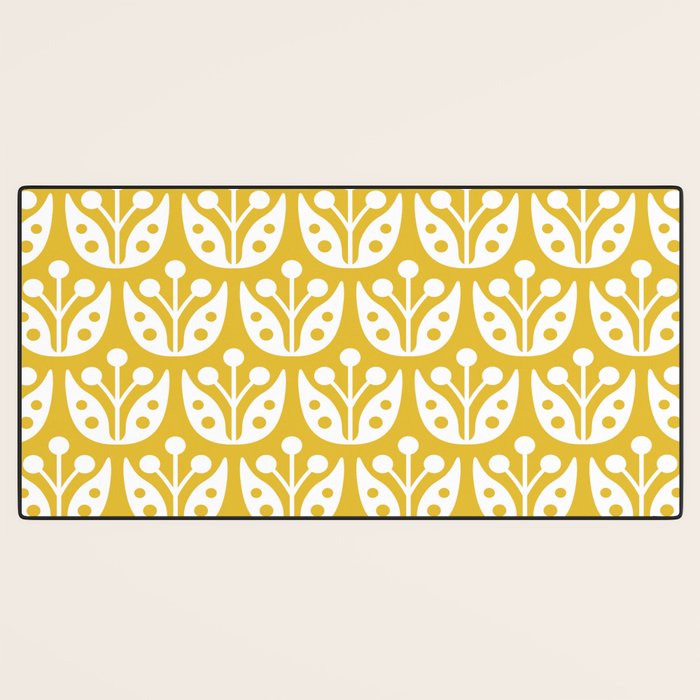 Mid Century Modern Scandinavian Floral Pattern Mustard Yellow Desk Mat Gallery Image 3
