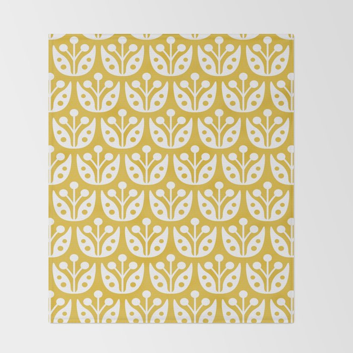 Mid Century Modern Scandinavian Floral Pattern Mustard Yellow Throw Blanket Gallery Image 2