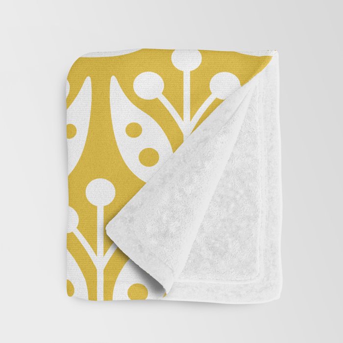 Mid Century Modern Scandinavian Floral Pattern Mustard Yellow Throw Blanket Gallery Image 3