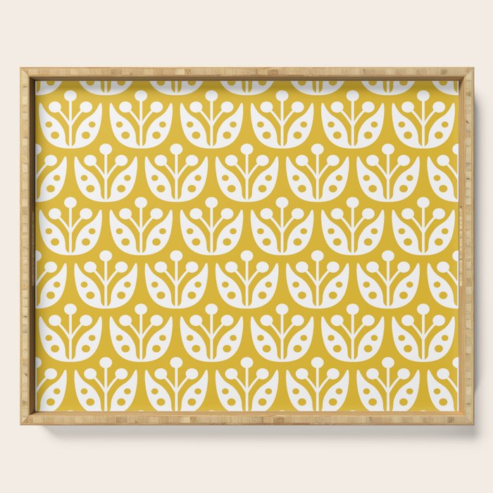 Mid Century Modern Scandinavian Floral Pattern Mustard Yellow Serving Tray Gallery Image 1