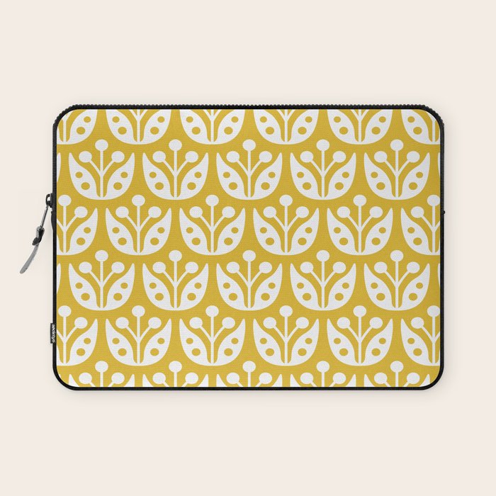 Mid Century Modern Scandinavian Floral Pattern Mustard Yellow Laptop Sleeve Gallery Image 1