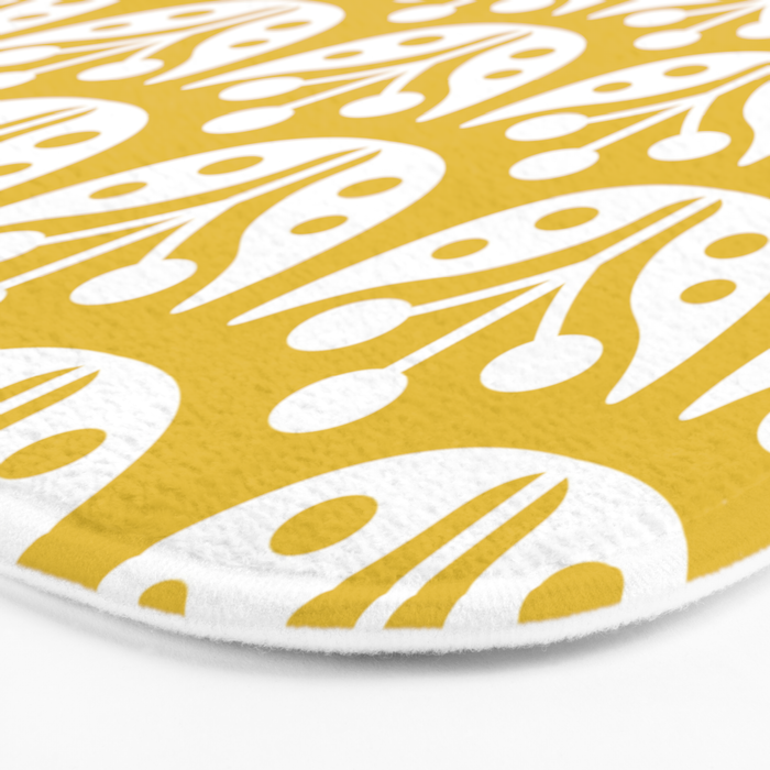 Mid Century Modern Scandinavian Floral Pattern Mustard Yellow Bath Mat Gallery Image 3