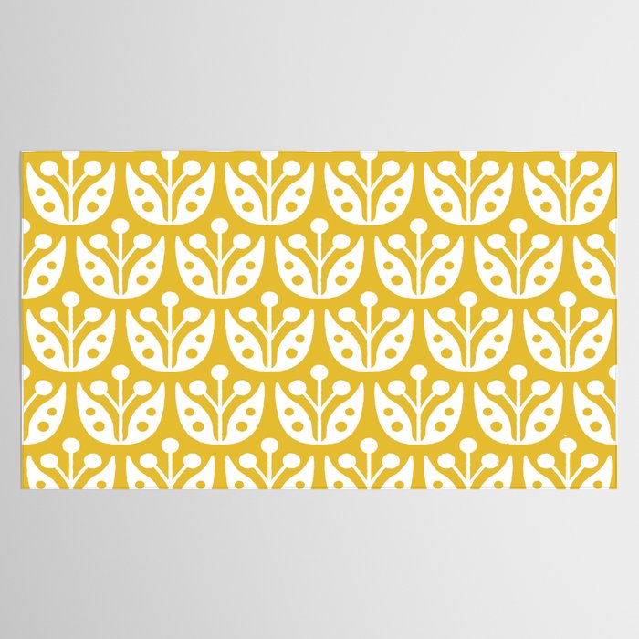 Mid Century Modern Scandinavian Floral Pattern Mustard Yellow Tablecloth Gallery Image 2
