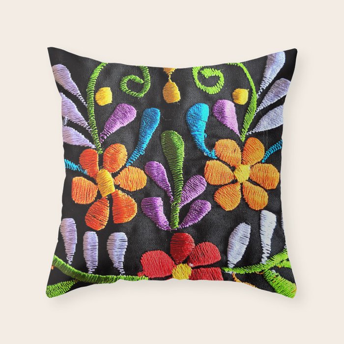 Mexican Flowers Throw Pillow Gallery Image 1