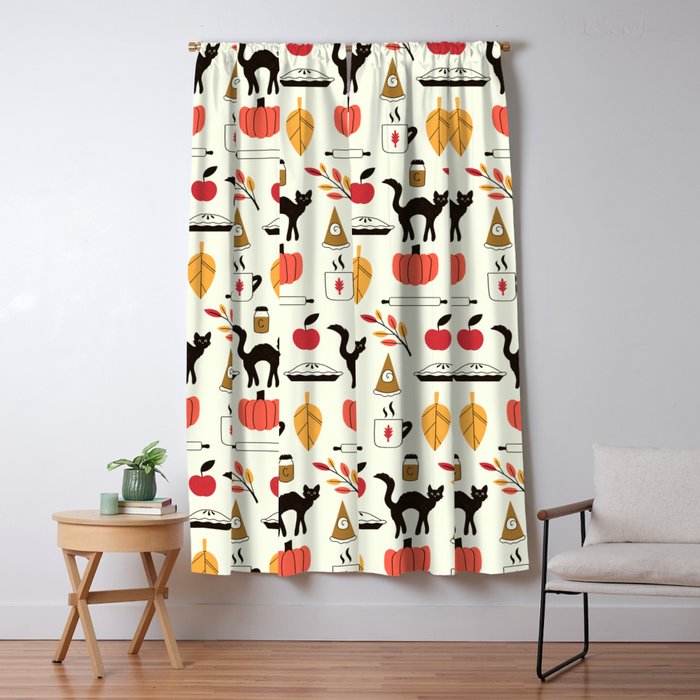 Black Cat Pumpkin Autumn Baking Motif Window Curtain Gallery Image 5