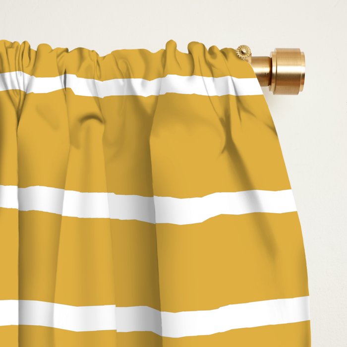 Colorful Stripes, Mustard Yellow and White, Abstract Art Window Curtain Gallery Image 2