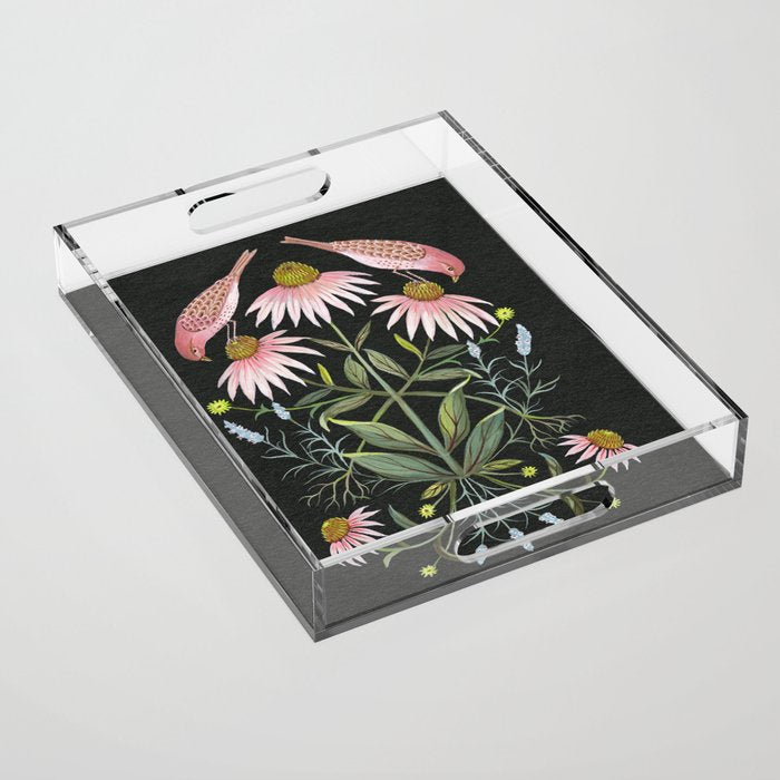 Echinacea and Finches Acrylic Tray Gallery Image 1