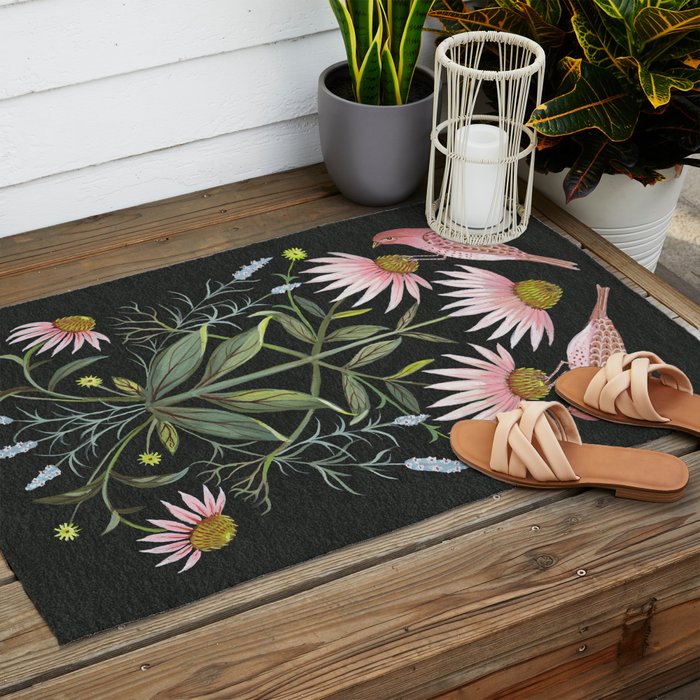 Echinacea and Finches Outdoor Rug Gallery Image 2