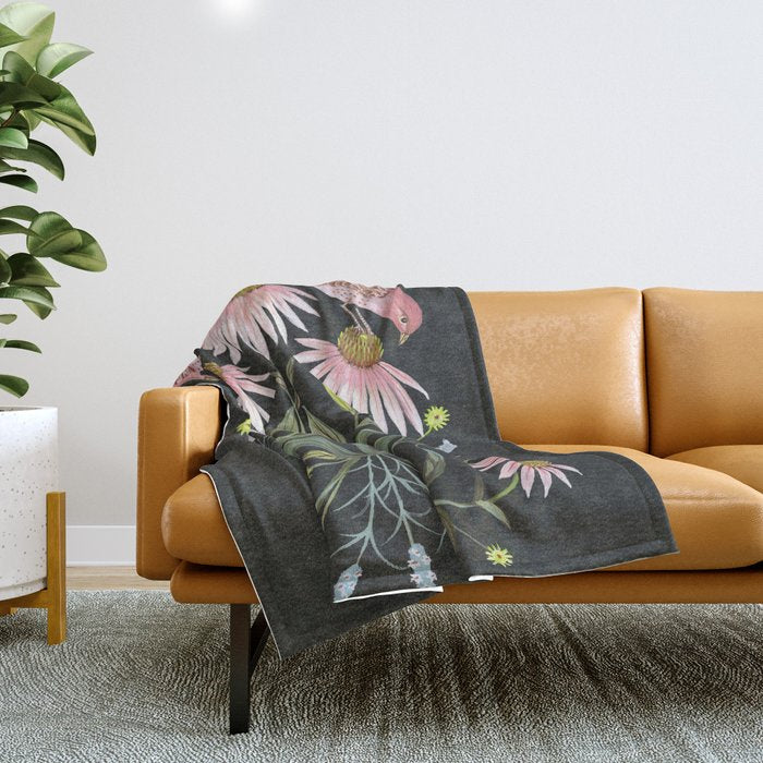 Echinacea and Finches Throw Blanket Gallery Image 1