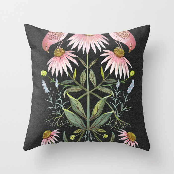 Echinacea and Finches Throw Pillow Gallery Image 6