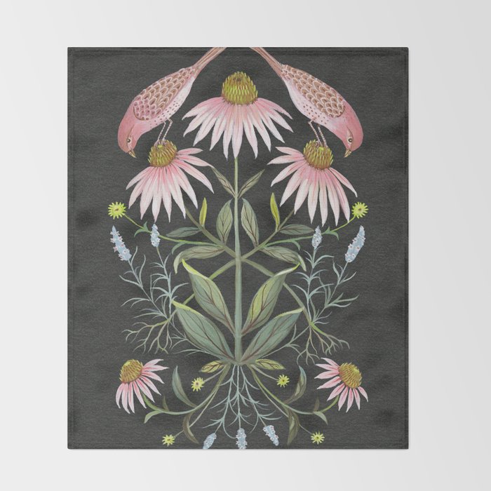 Echinacea and Finches Throw Blanket Gallery Image 2