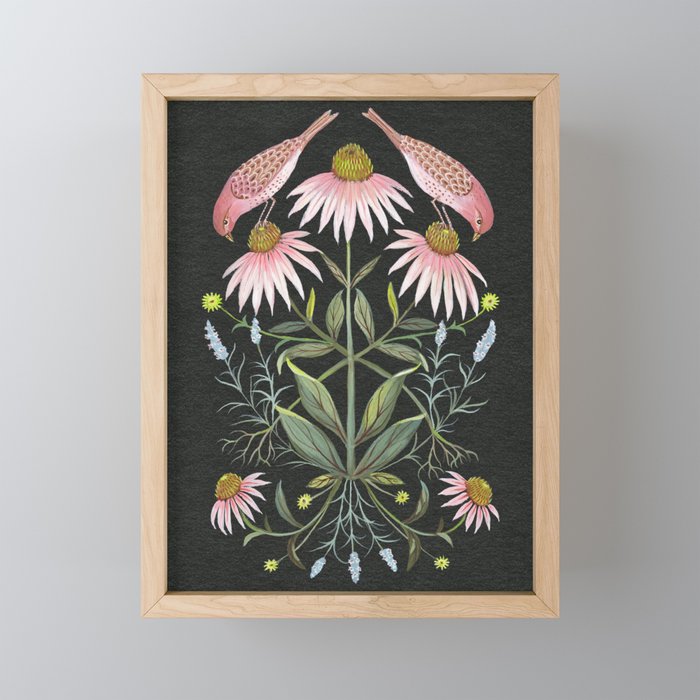 Echinacea and Finches Mini Art Print Gallery Image 1