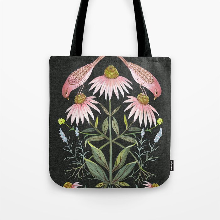 Echinacea and Finches Tote Bag Gallery Image 1