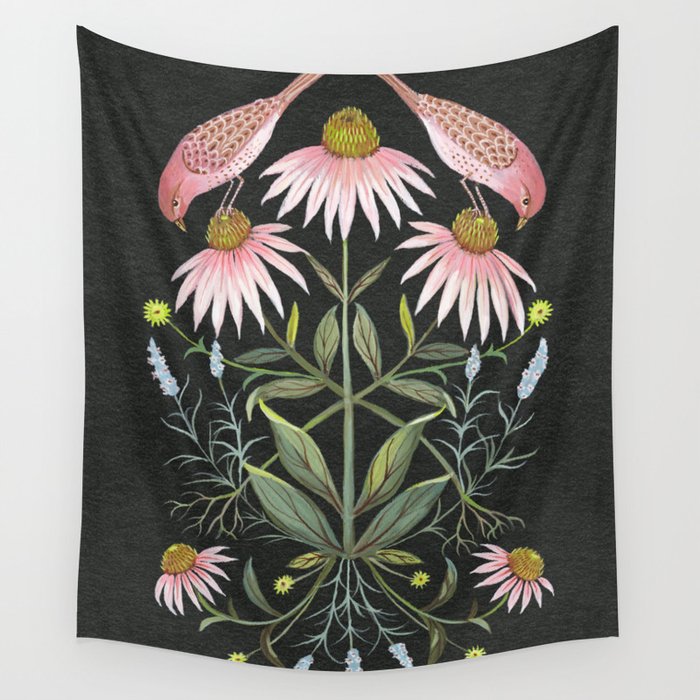 Echinacea and Finches Wall Tapestry Gallery Image 4