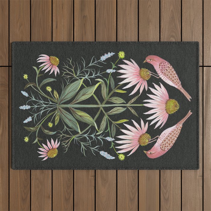 Echinacea and Finches Outdoor Rug Gallery Image 1
