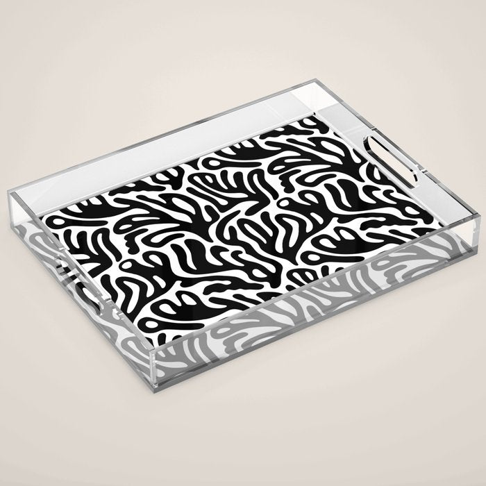 Matisse Style Organic Shapes Free Form Cut Outs Pattern Black On White Acrylic Tray Gallery Image 1
