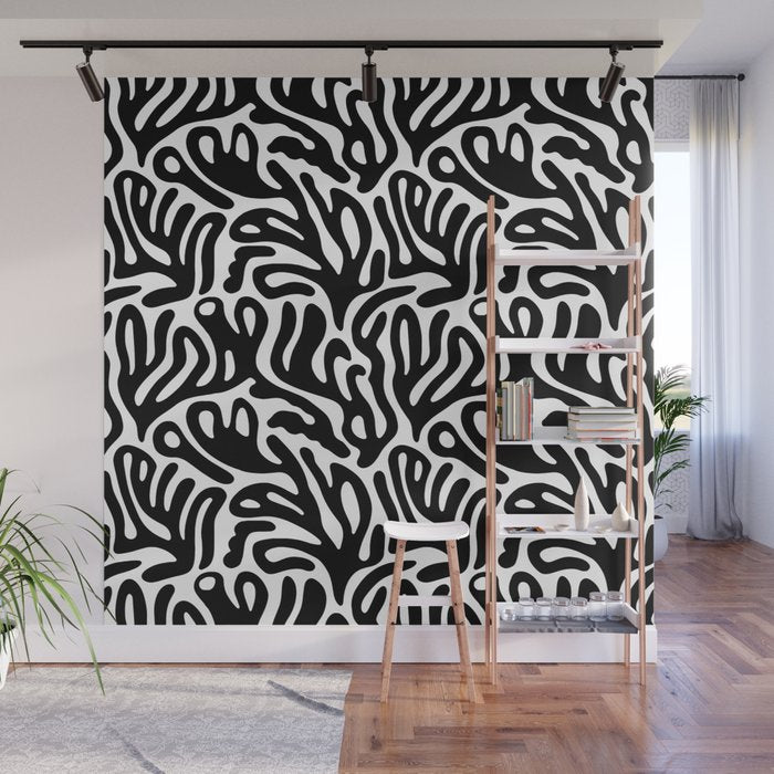 Matisse Style Organic Shapes Free Form Cut Outs Pattern Black On White Wall Mural Gallery Image 1