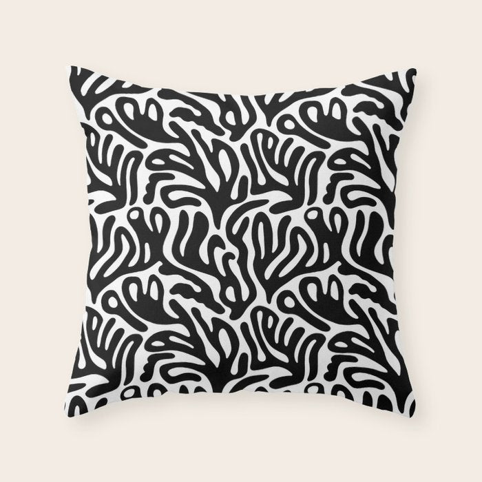 Matisse Style Organic Shapes Free Form Cut Outs Pattern Black On White Throw Pillow Gallery Image 6