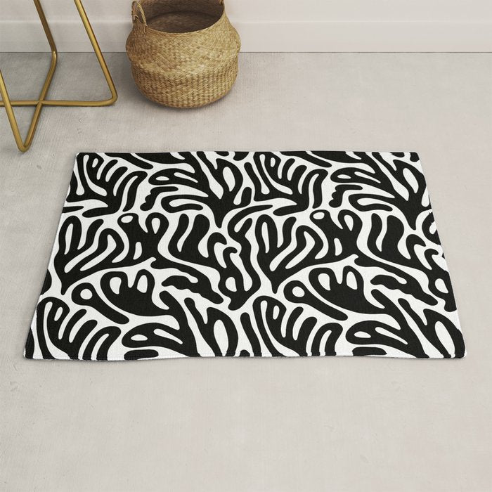 Matisse Style Organic Shapes Free Form Cut Outs Pattern Black On White Rug Gallery Image 1