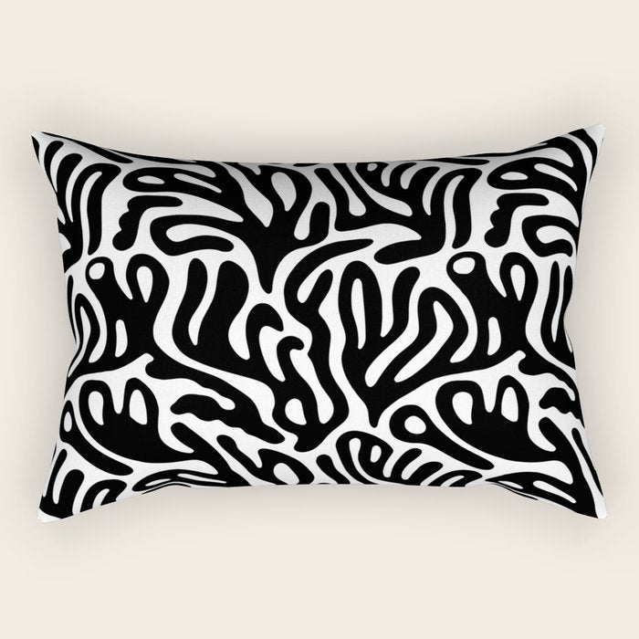 Matisse Style Organic Shapes Free Form Cut Outs Pattern Black On White Rectangular Pillow Gallery Image 2
