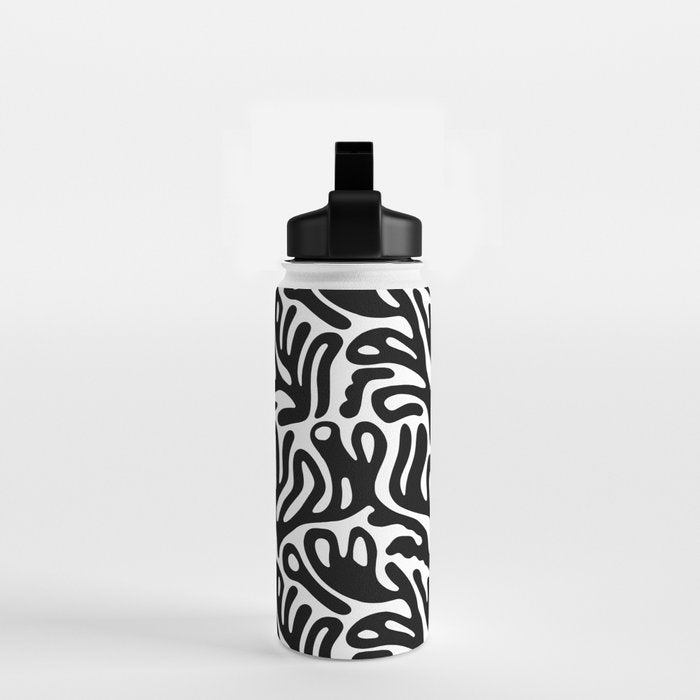 Matisse Style Organic Shapes Free Form Cut Outs Pattern Black On White Water Bottle Gallery Image 2