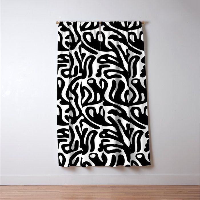 Matisse Style Organic Shapes Free Form Cut Outs Pattern Black On White Window Curtain Gallery Image 3