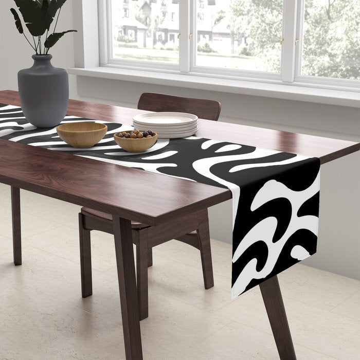 Matisse Style Organic Shapes Free Form Cut Outs Pattern Black On White Table Runner Gallery Image 2