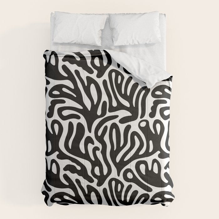 Matisse Style Organic Shapes Free Form Cut Outs Pattern Black On White Comforter Gallery Image 6