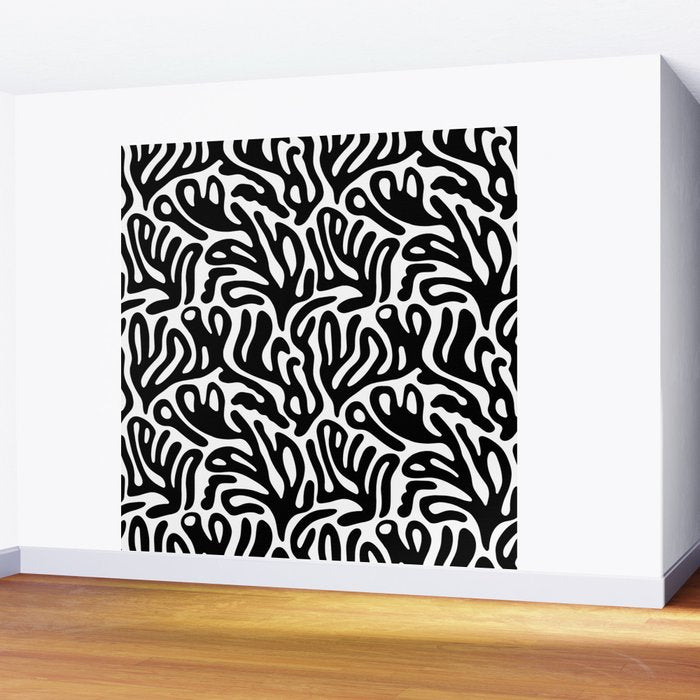 Matisse Style Organic Shapes Free Form Cut Outs Pattern Black On White Wall Mural Gallery Image 2