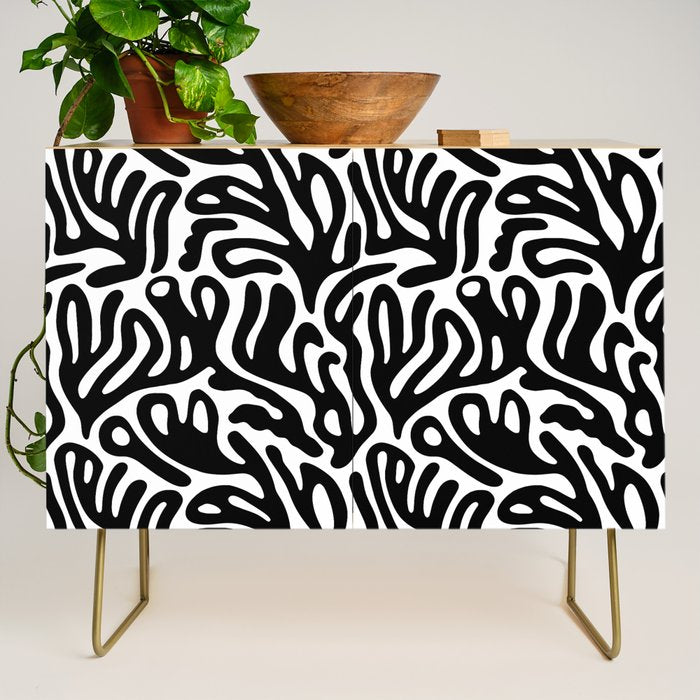 Matisse Style Organic Shapes Free Form Cut Outs Pattern Black On White Credenza Gallery Image 1