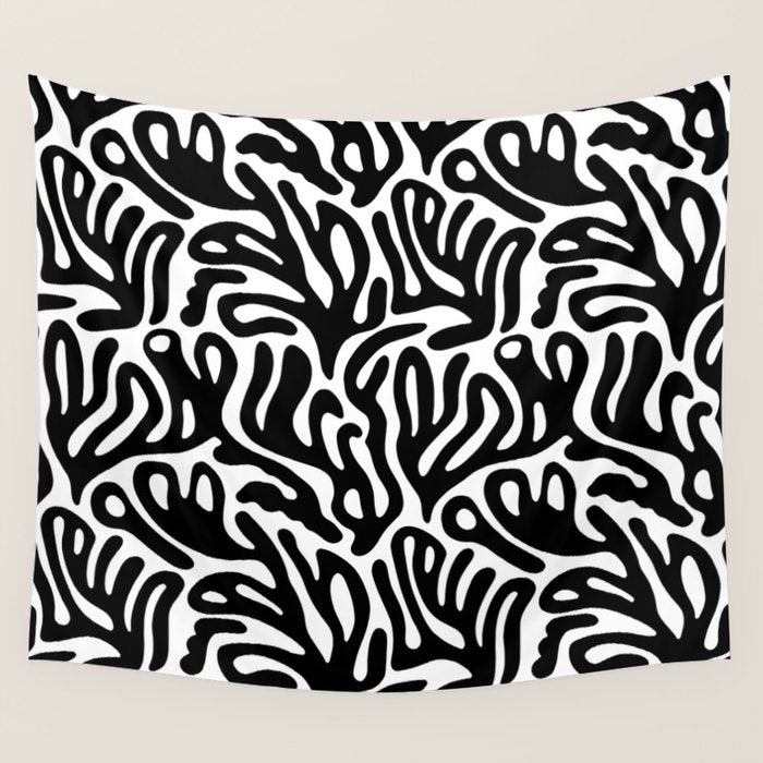 Matisse Style Organic Shapes Free Form Cut Outs Pattern Black On White Wall Tapestry Gallery Image 4