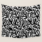Matisse Style Organic Shapes Free Form Cut Outs Pattern Black On White Wall Tapestry Gallery Image 4