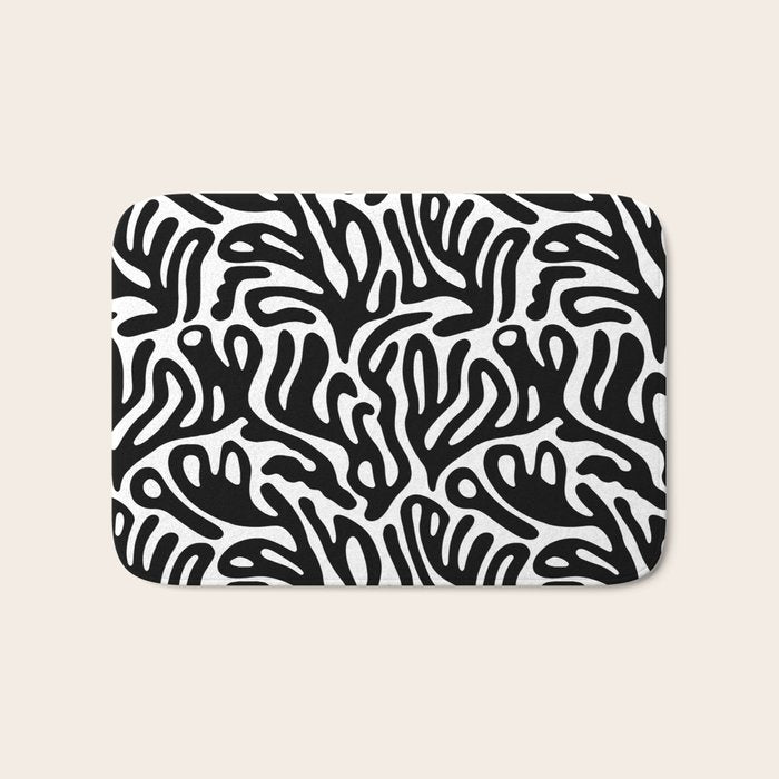 Matisse Style Organic Shapes Free Form Cut Outs Pattern Black On White Bath Mat Gallery Image 1