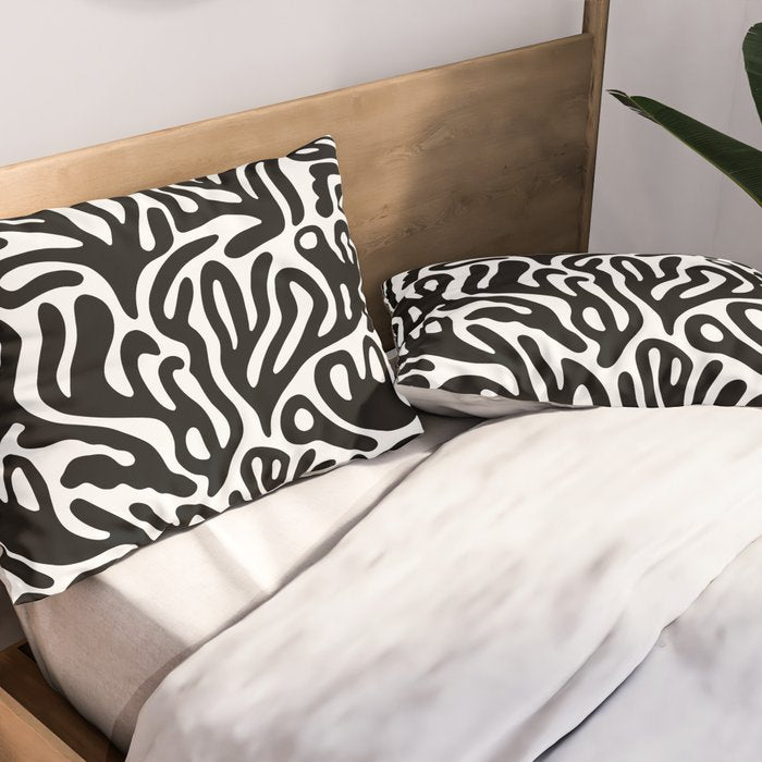 Matisse Style Organic Shapes Free Form Cut Outs Pattern Black On White Pillow Sham Gallery Image 2