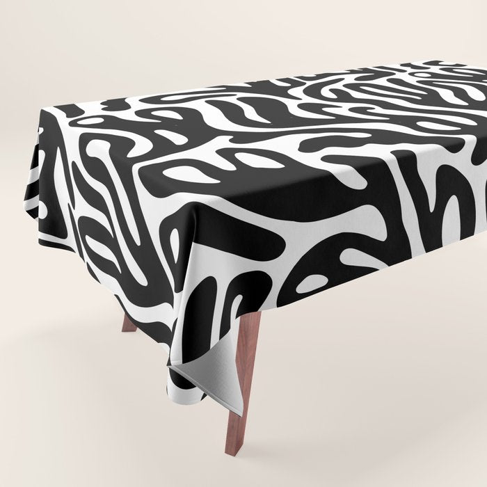 Matisse Style Organic Shapes Free Form Cut Outs Pattern Black On White Tablecloth Gallery Image 1